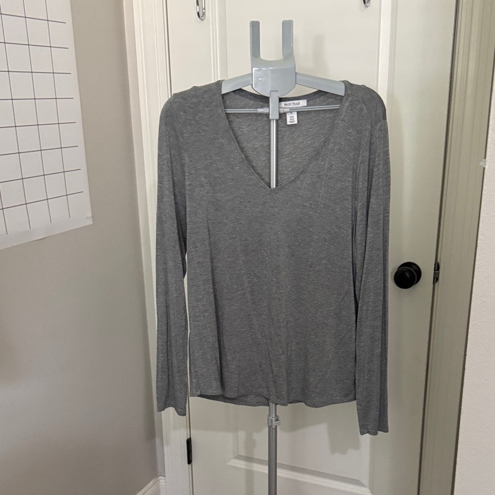 White House Black Market Charcoal V-Neck Blouse